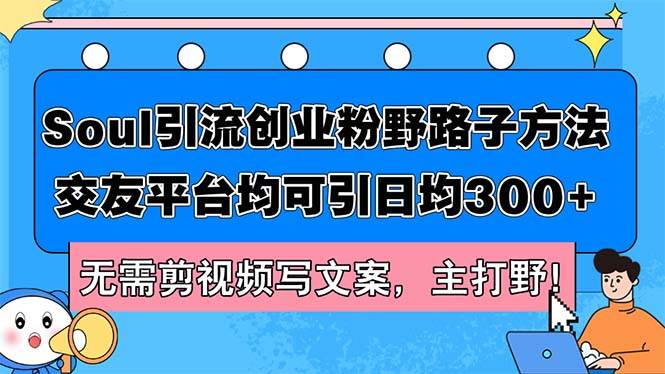 Soul引流创业粉野路子方法，交友平台均可引日均300+，无需剪视频写文案…倾城领域-倾城领域