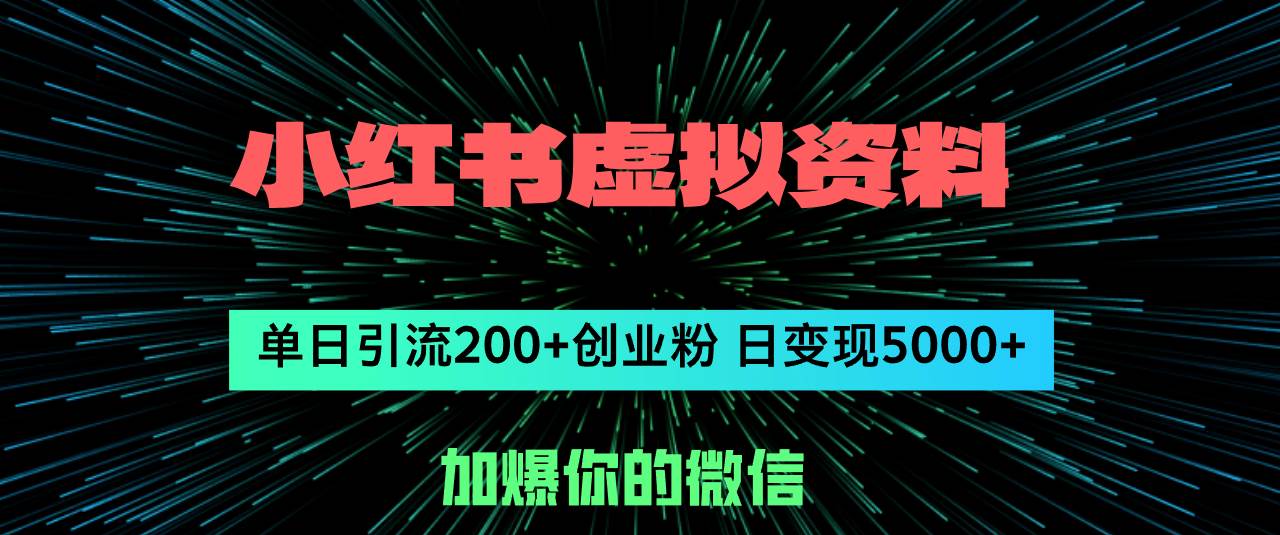 小红书虚拟资料日引流200+创业粉，单日变现5000+倾城领域-倾城领域