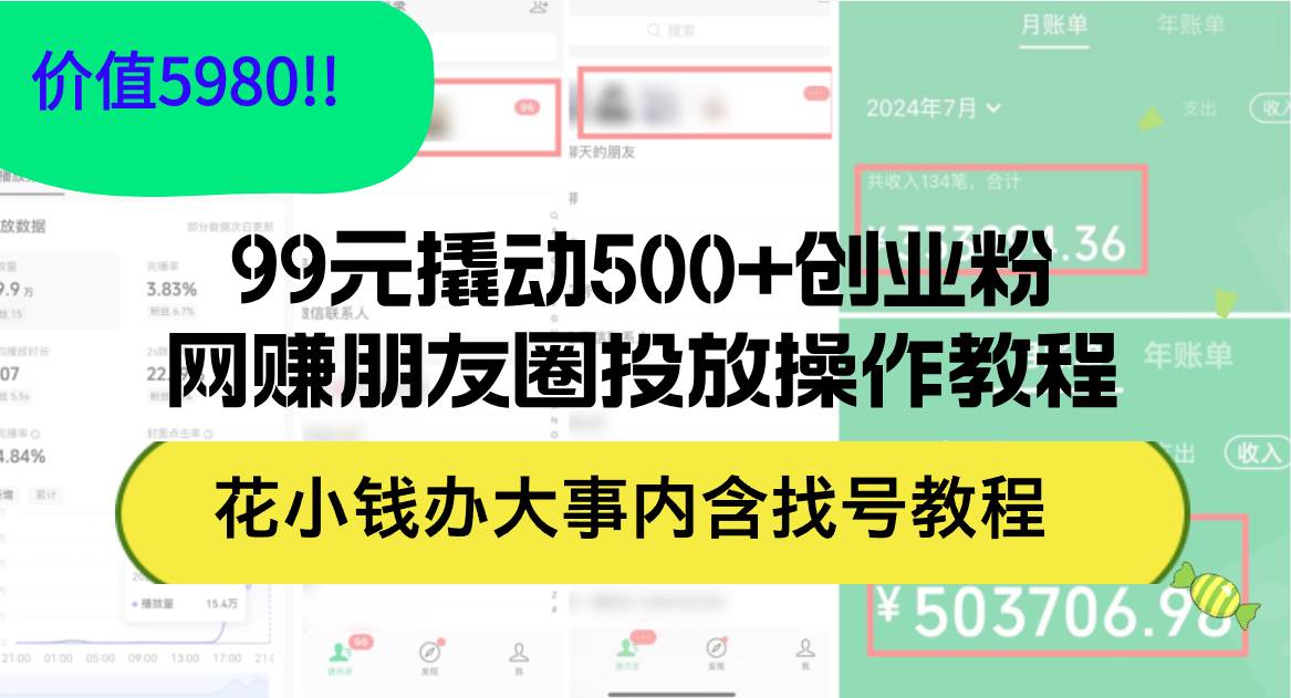99元撬动500+创业粉，网赚朋友圈投放操作教程价值5980！花小钱办大事内…倾城领域-倾城领域