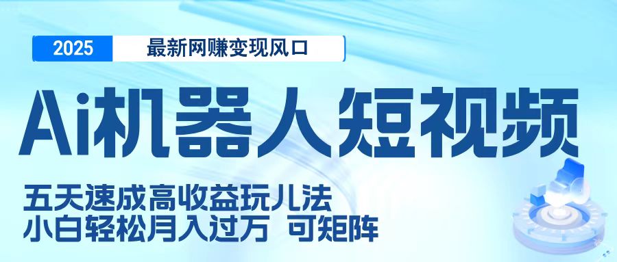 二零二五最新网赚变现风口，Ai 机器人短视频，五天速成高收益玩儿法，小白轻松月入过万，可矩阵倾城领域-倾城领域