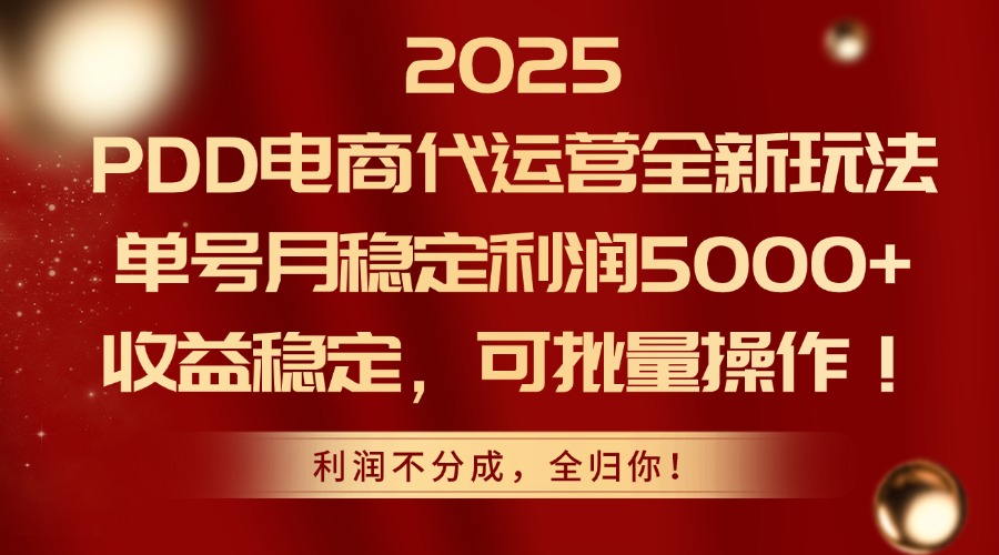 2025 PDD电商代运营全新玩法，单号月稳定利润5000+，收益稳定，可批量操作！倾城领域-倾城领域