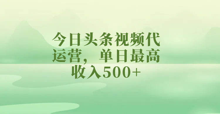 今日头条视频代运营，单日最高收入500+倾城领域-倾城领域