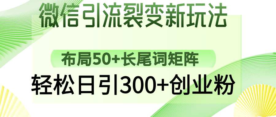 微信引流裂变新玩法：布局50+长尾词矩阵，轻松日引300+创业粉倾城领域-倾城领域