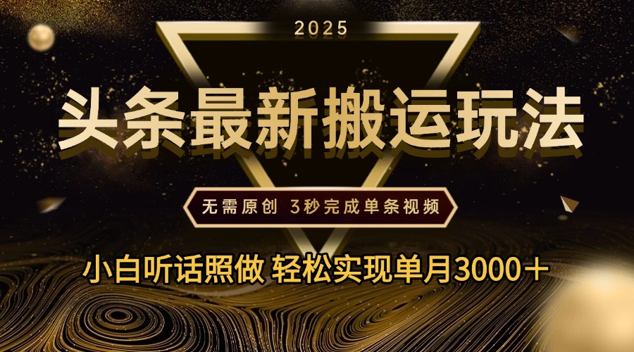 2025年今日头条最新搬运玩法，无需原创3秒完成视频轻松实现单月3000＋倾城领域-倾城领域