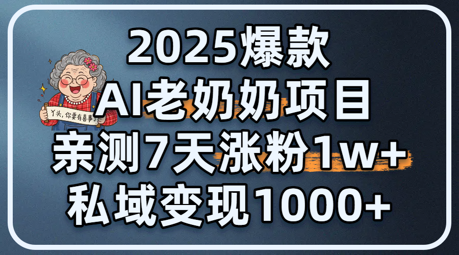 2025爆款 AI 老奶奶项目：亲测 7 天涨粉 1W+，私域变现 1000+倾城领域-倾城领域