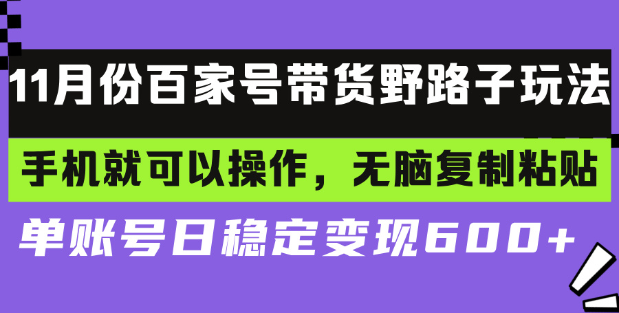 百家号带货野路子玩法 手机就可以操作，无脑复制粘贴 单账号日稳定变现...倾城领域-倾城领域