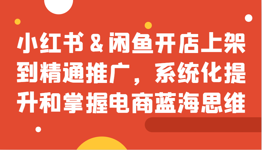 小红书&闲鱼开店上架到精通推广，系统化提升和掌握电商蓝海思维倾城领域-倾城领域