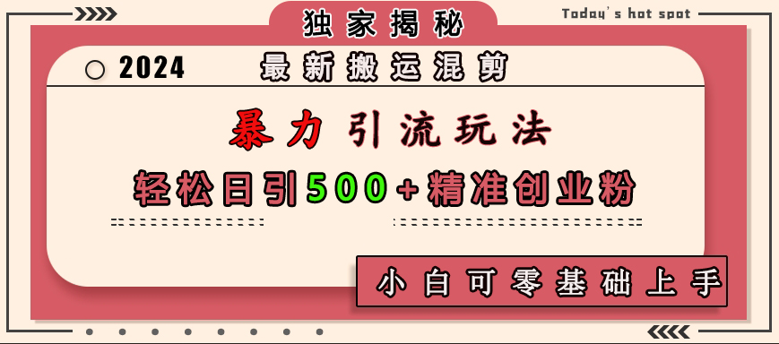 最新搬运混剪暴力引流玩法，轻松日引500+精准创业粉，小白可零基础上手倾城领域-倾城领域