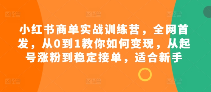 小红书商单实战训练营，全网首发，从0到1教你如何变现，从起号涨粉到稳定接单，适合新手倾城领域-倾城领域