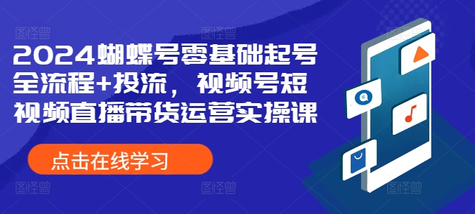 2024蝴蝶号零基础起号全流程+投流，视频号短视频直播带货运营实操课倾城领域-倾城领域