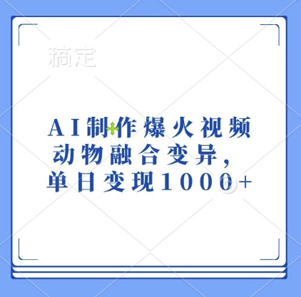 AI制作爆火视频，动物融合变异，单日变现1k倾城领域-倾城领域