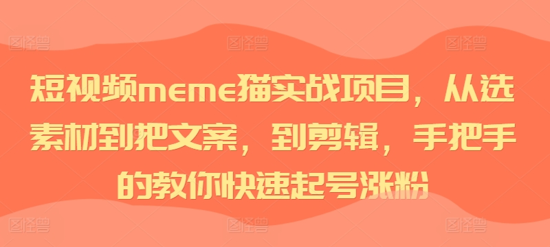 短视频meme猫实战项目，从选素材到把文案，到剪辑，手把手的教你快速起号涨粉倾城领域-倾城领域