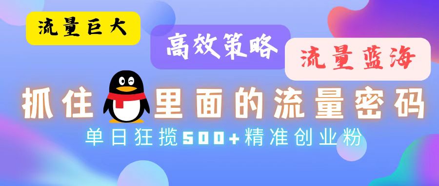 流量蓝海，抓住QQ里面的流量密码！高效策略，单日狂揽500+精准创业粉倾城领域-倾城领域