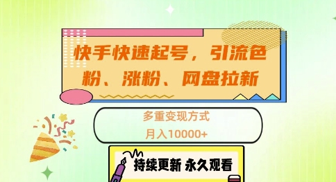 快手快速起号，引流s粉、涨粉、网盘拉新多重变现方式，月入1w【揭秘】倾城领域-倾城领域