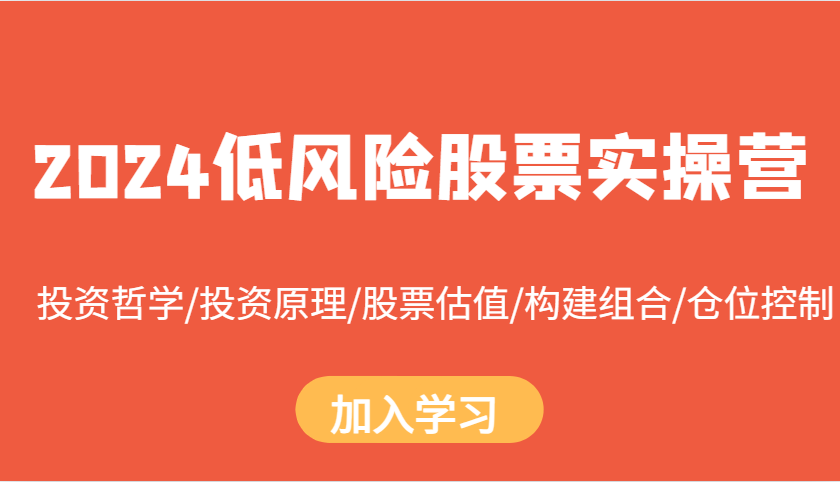 2024低风险股票实操营：投资哲学/投资原理/股票估值/构建组合/仓位控制倾城领域-倾城领域