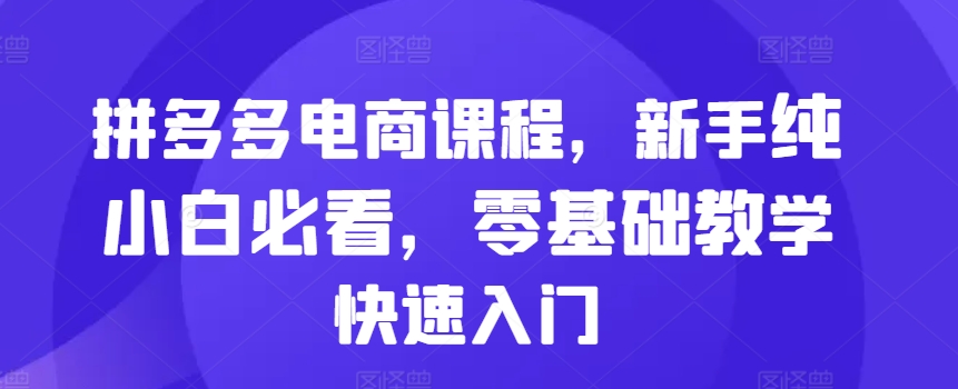 拼多多电商课程，新手纯小白必看，零基础教学快速入门倾城领域-倾城领域