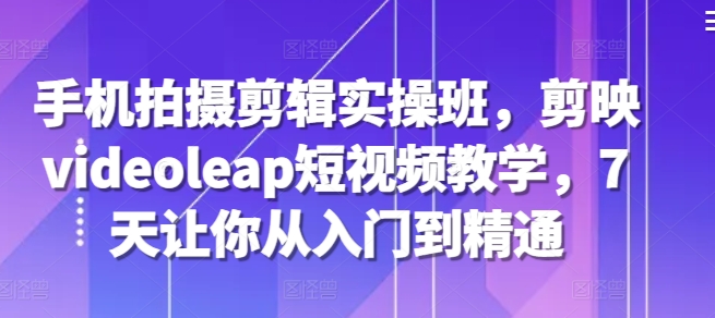 手机拍摄剪辑实操班，剪映videoleap短视频教学，7天让你从入门到精通倾城领域-倾城领域
