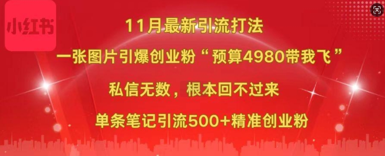 小红书11月最新图片打粉，一张图片引爆创业粉，“预算4980带我飞”，单条引流500+精准创业粉倾城领域-倾城领域